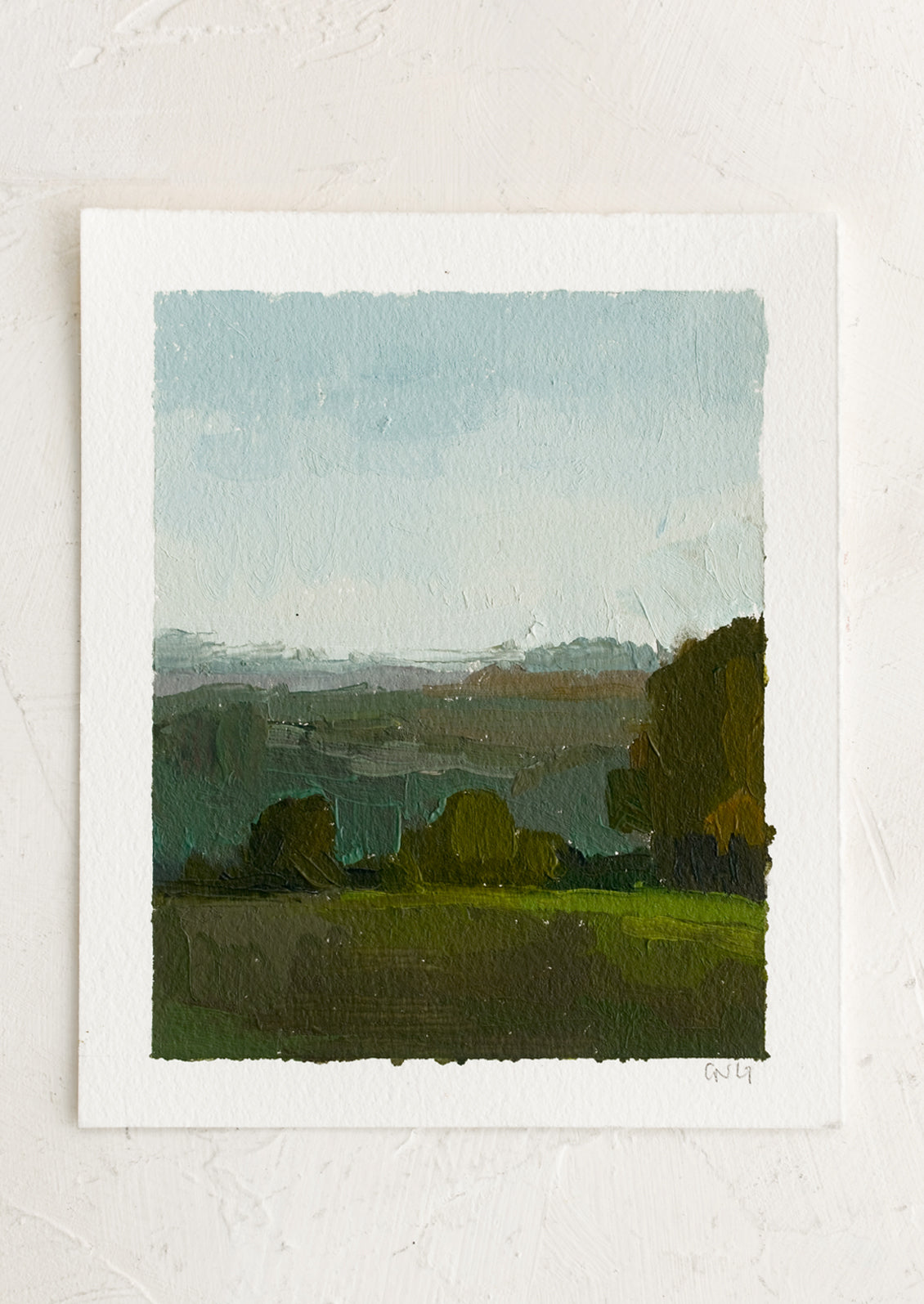 An original landscape oil painting on paper.