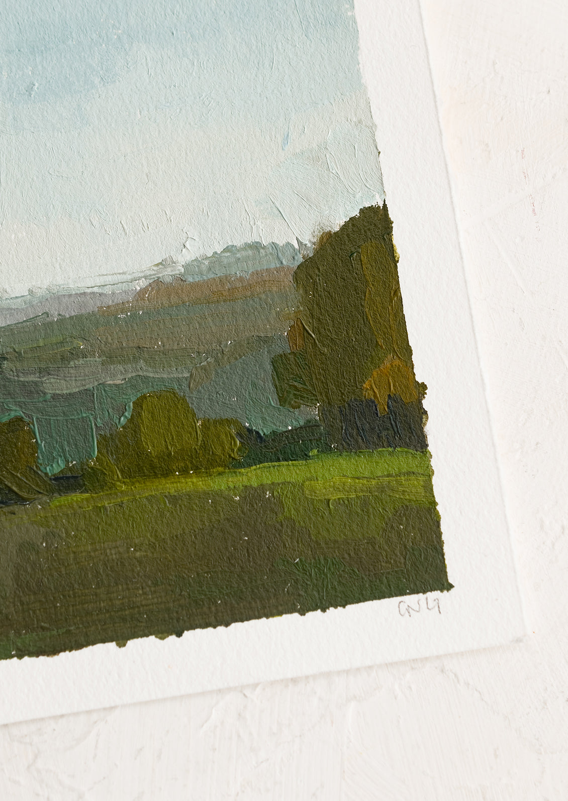 An original landscape oil painting on paper.