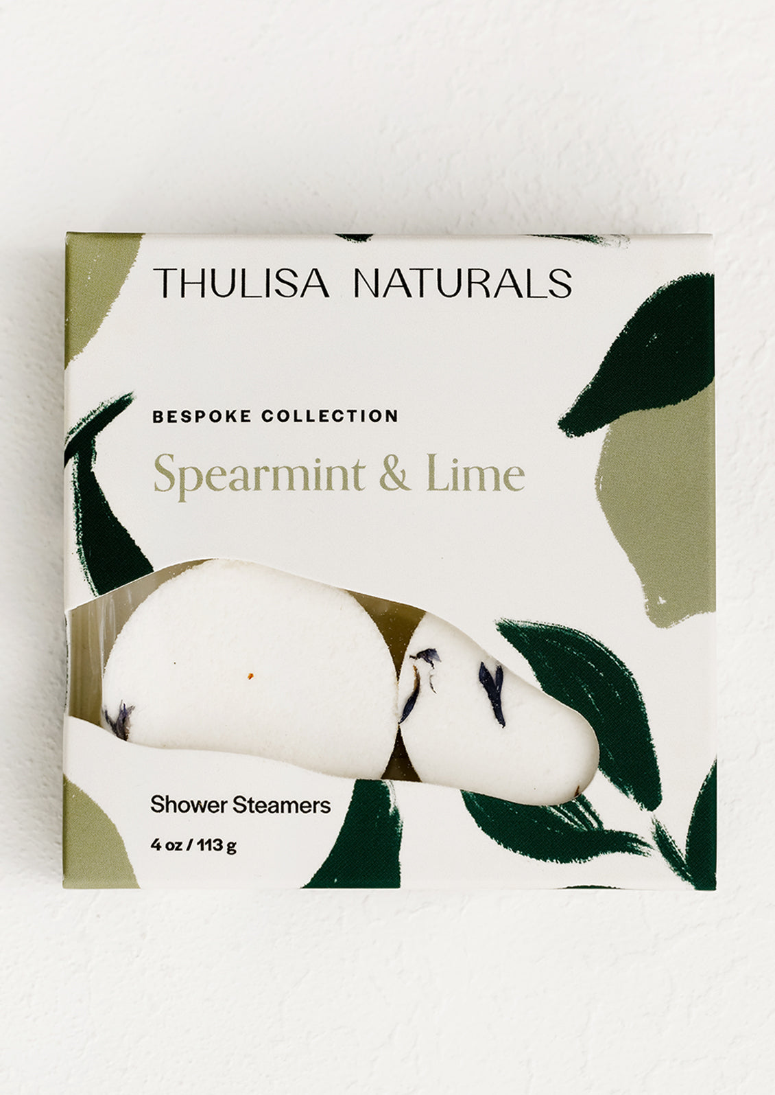 A box of shower steamer tablets in spearmint & lime scent.