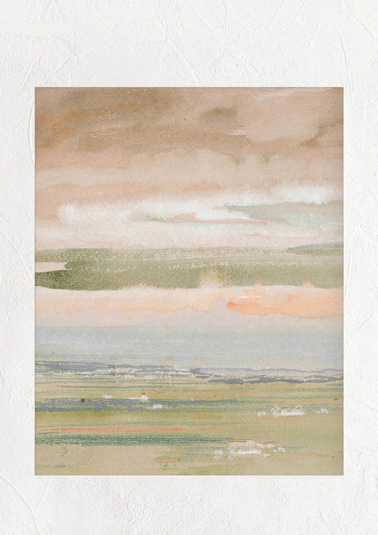 A landscape art print of sunset over countryside.