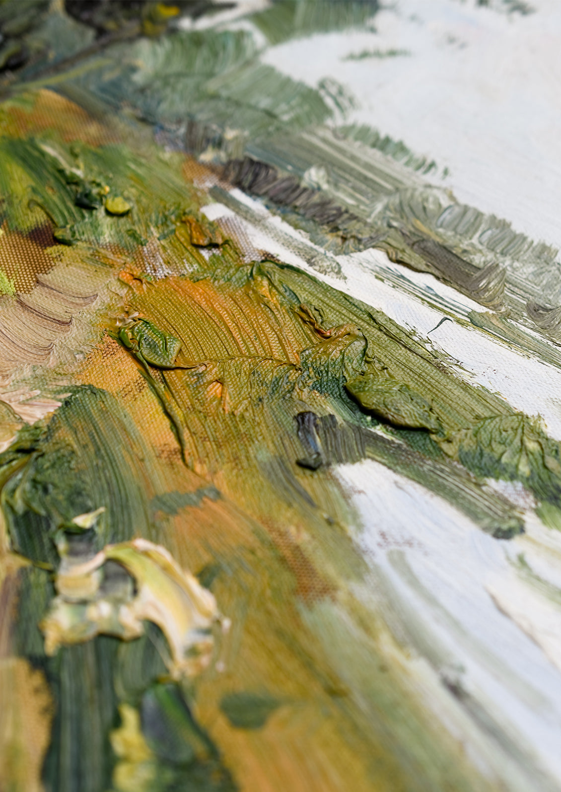 An original landscape oil painting in maple frame.