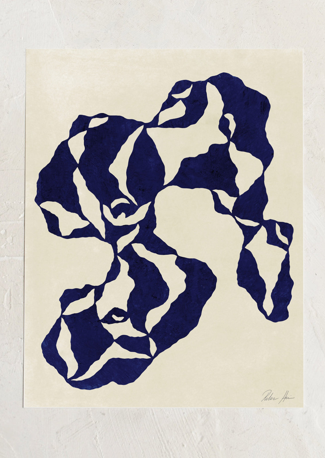 Abstract blue design on a beige background