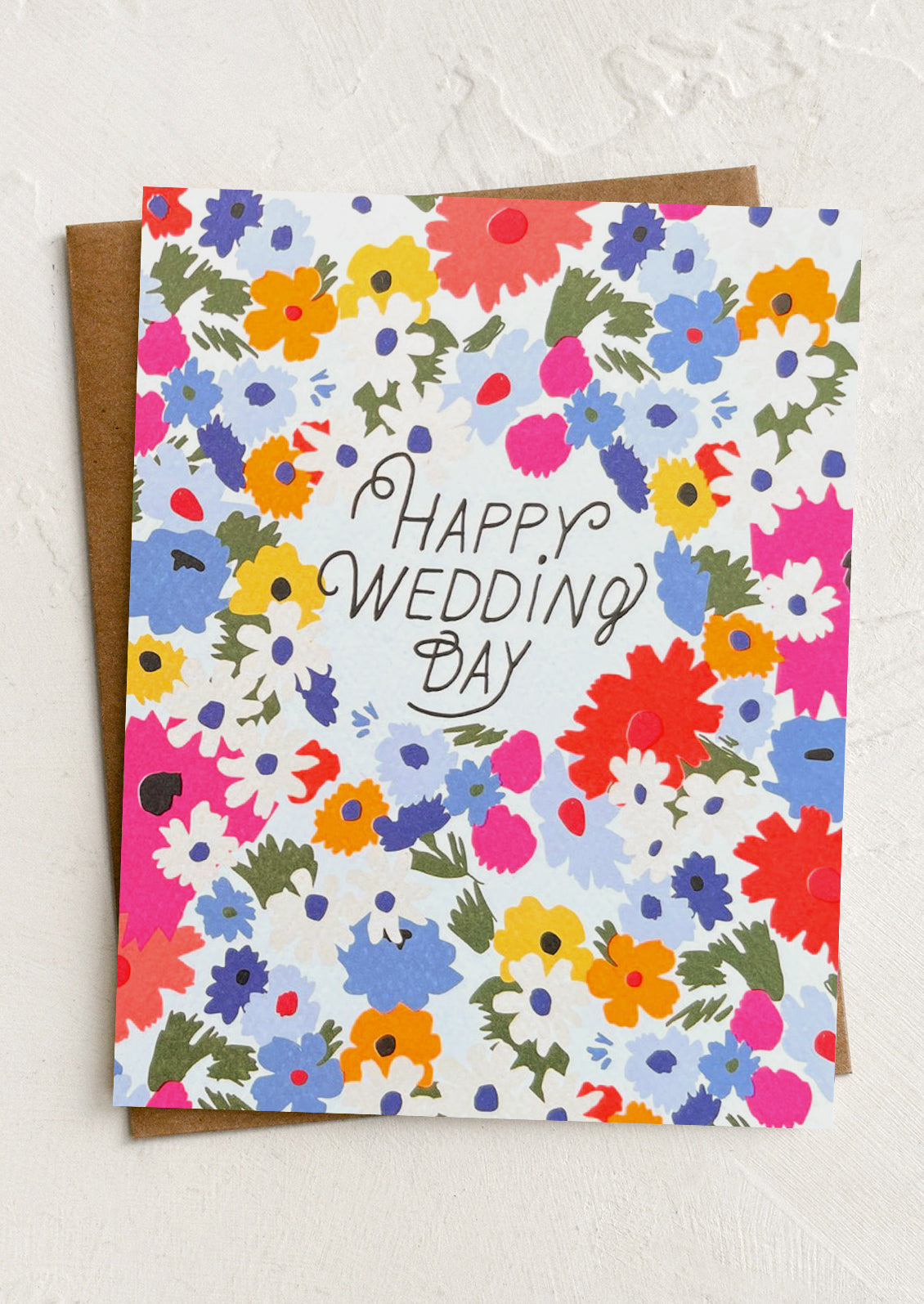 Colorful floral card with 'Happy Wedding Day' text on a white background