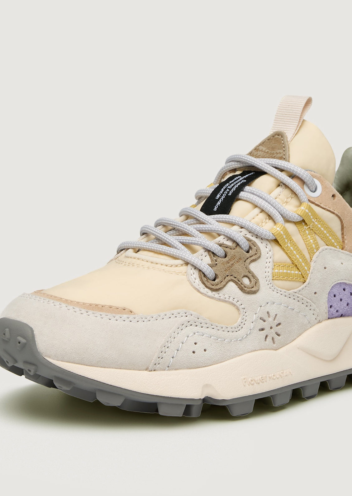 A pair of sporty sneakers in multicolor pastels.