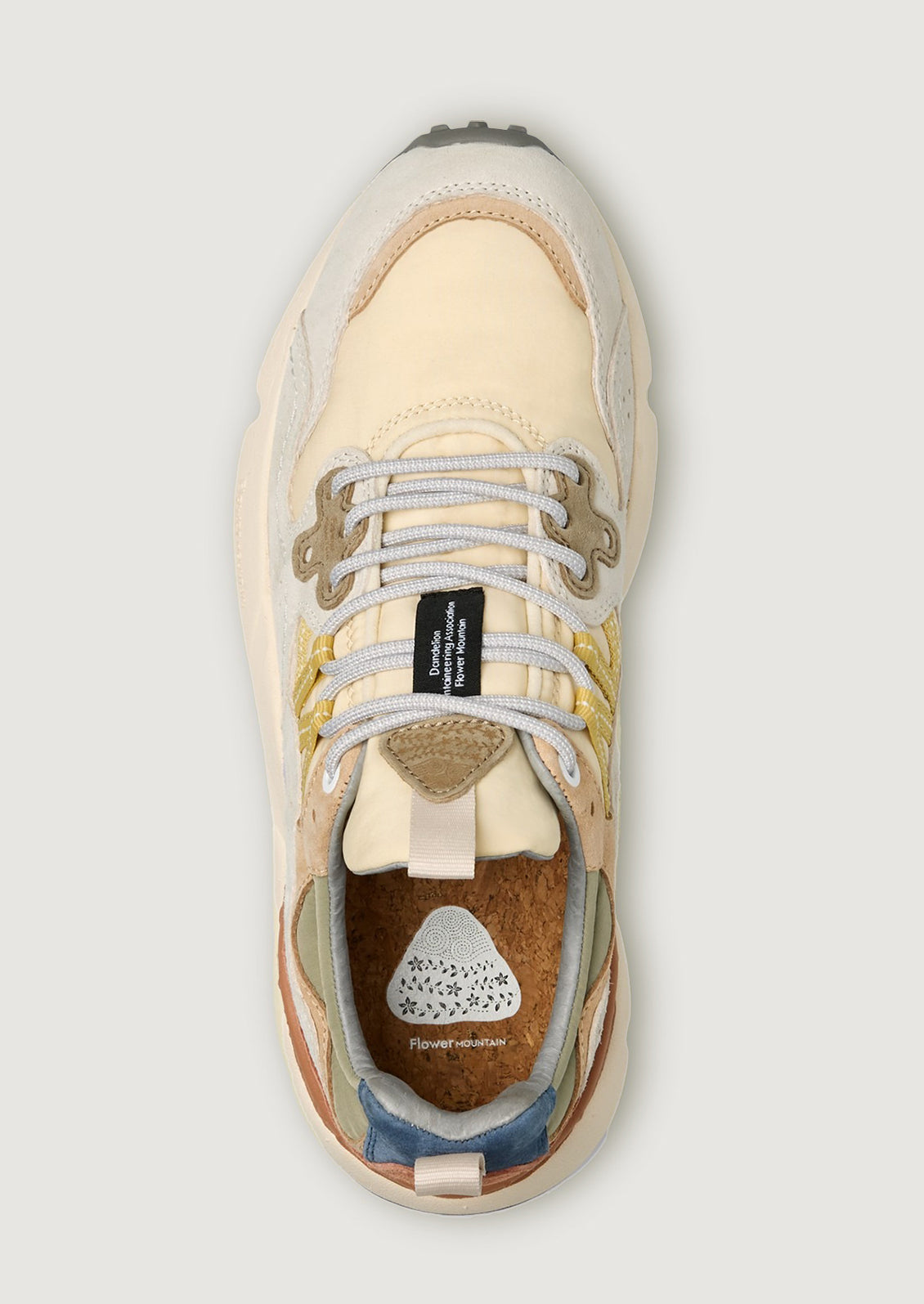 A pair of sporty sneakers in multicolor pastels.