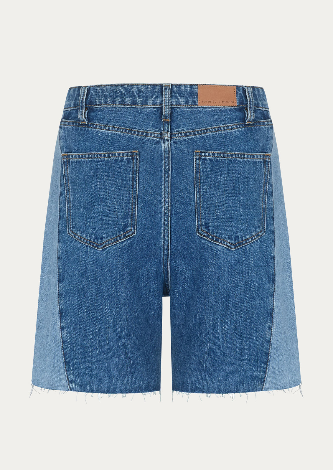 A pair of shorts with two-tone side seam.