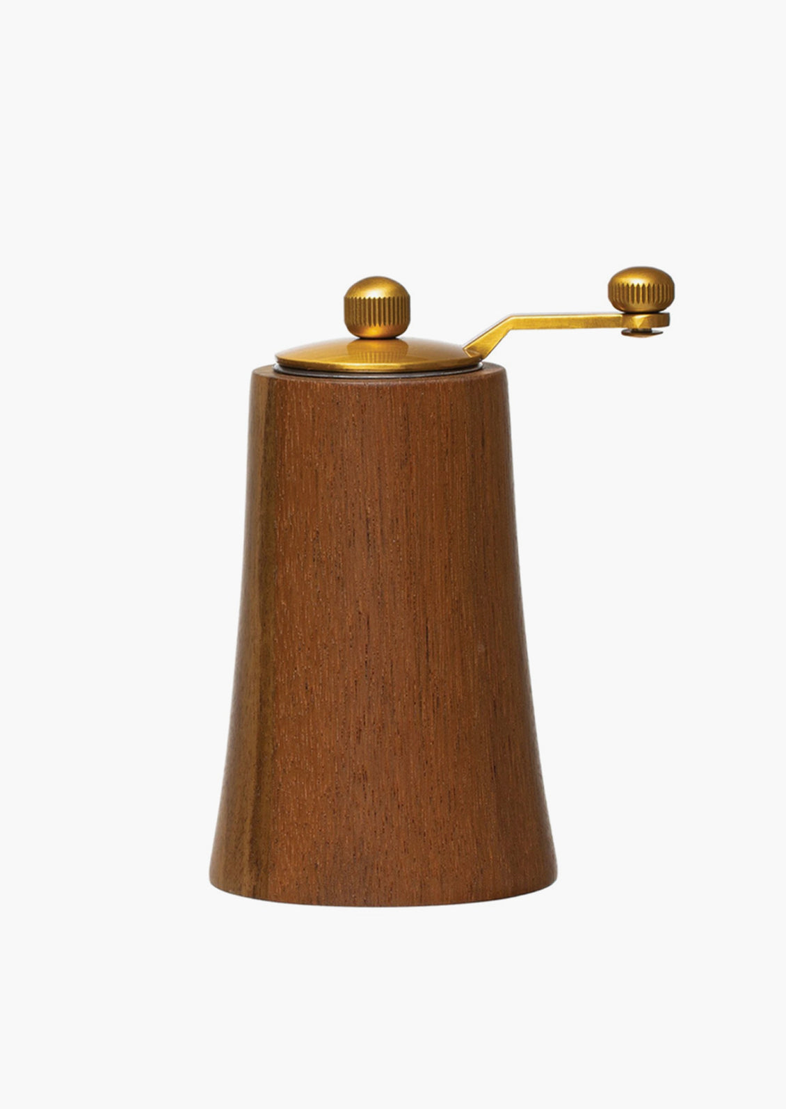 A wood and brass grinder in light wood.