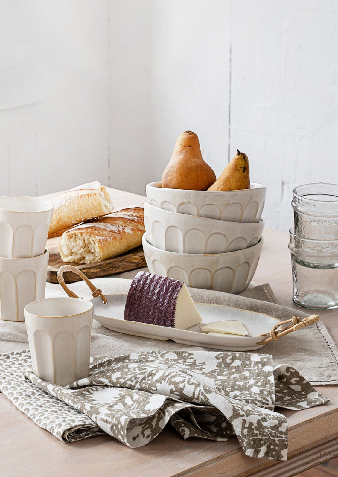 A white bowl with classic bistro style texture.