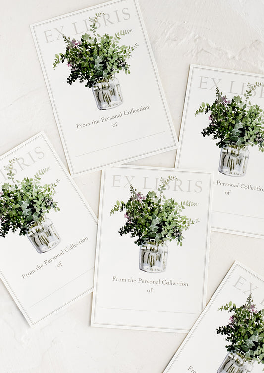 A five pack of eucalyptus print book plates.