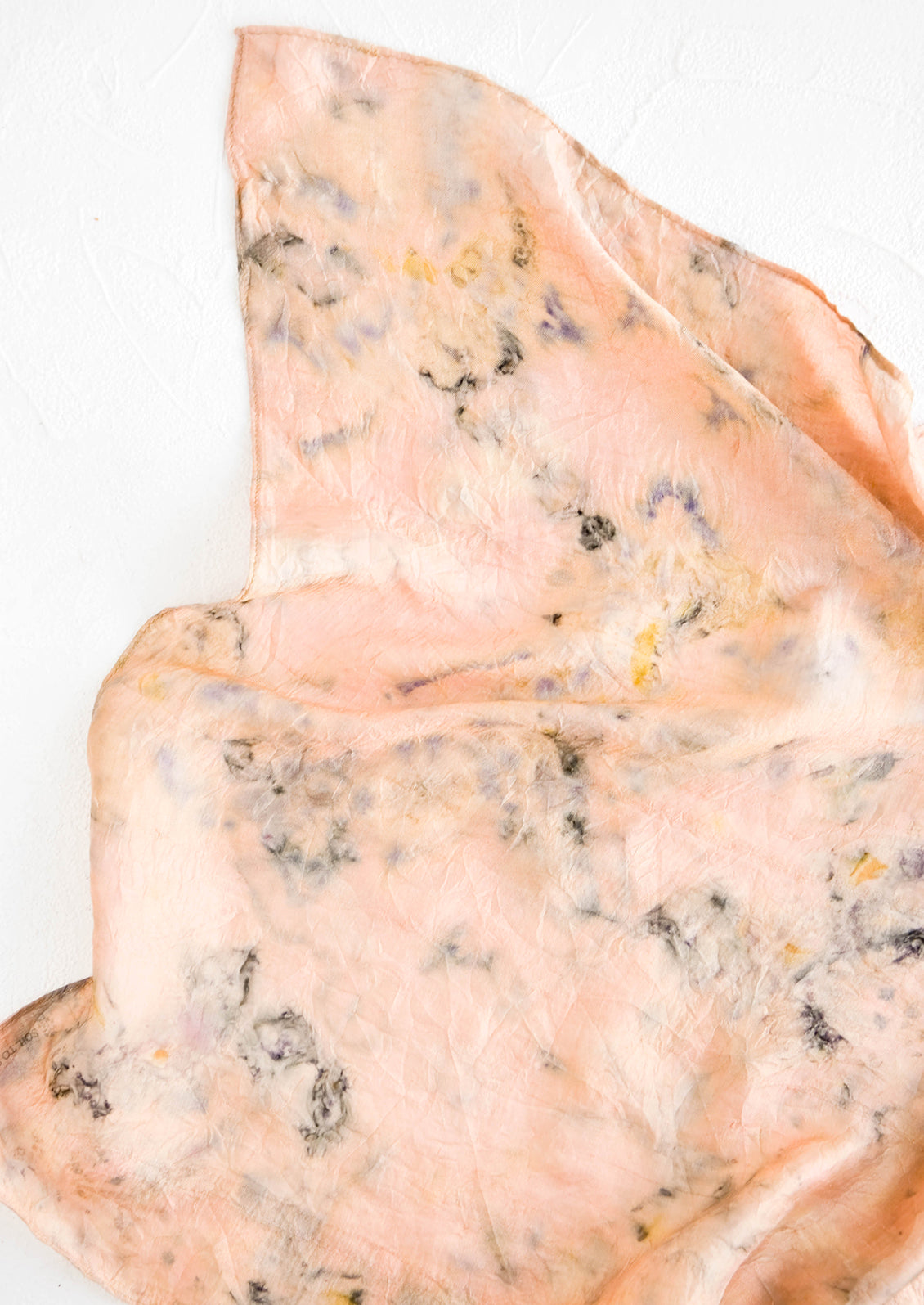Botanically dyed, one of a kind silk scarf with randomized splatters of color. Peach with grey and black.