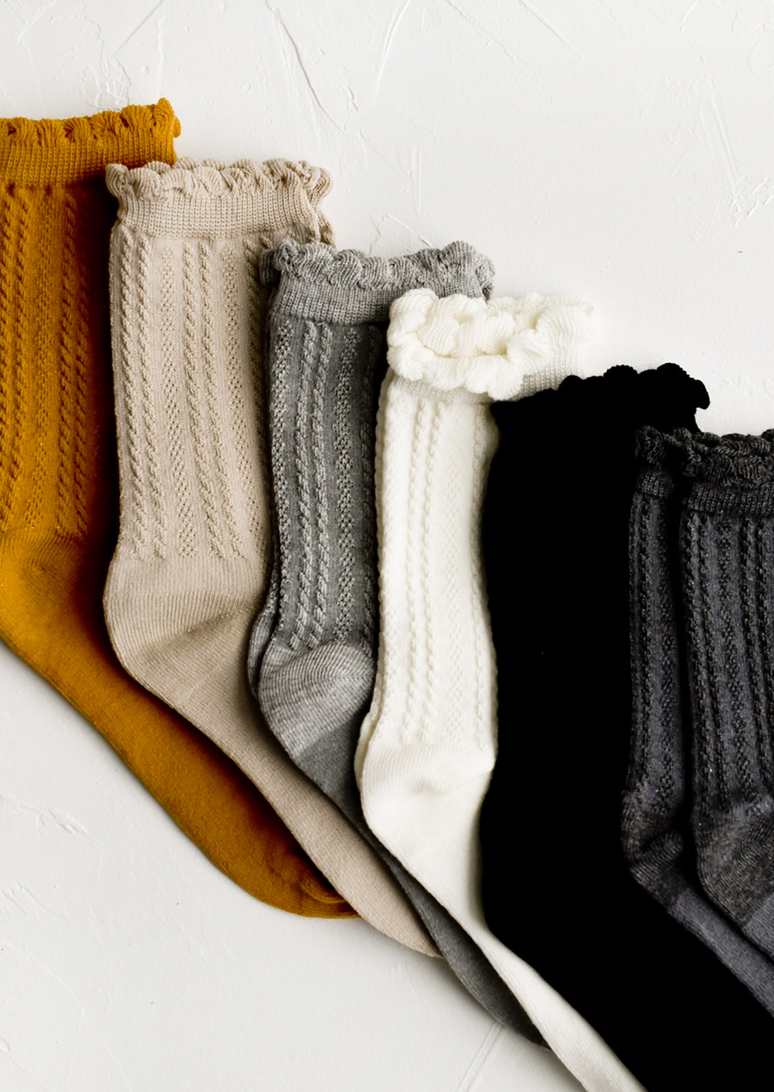 Cotton socks in assorted colors.