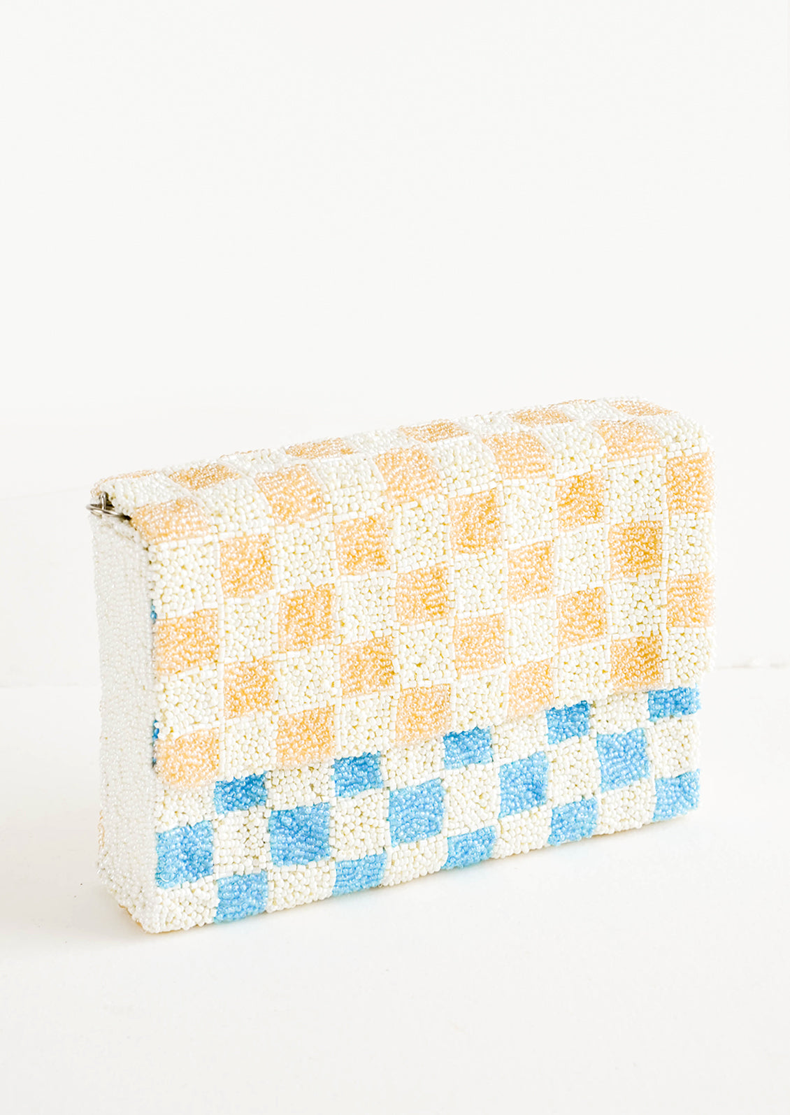 Checkerboard Beaded Clutch in Coffee / Turquoise - LEIF