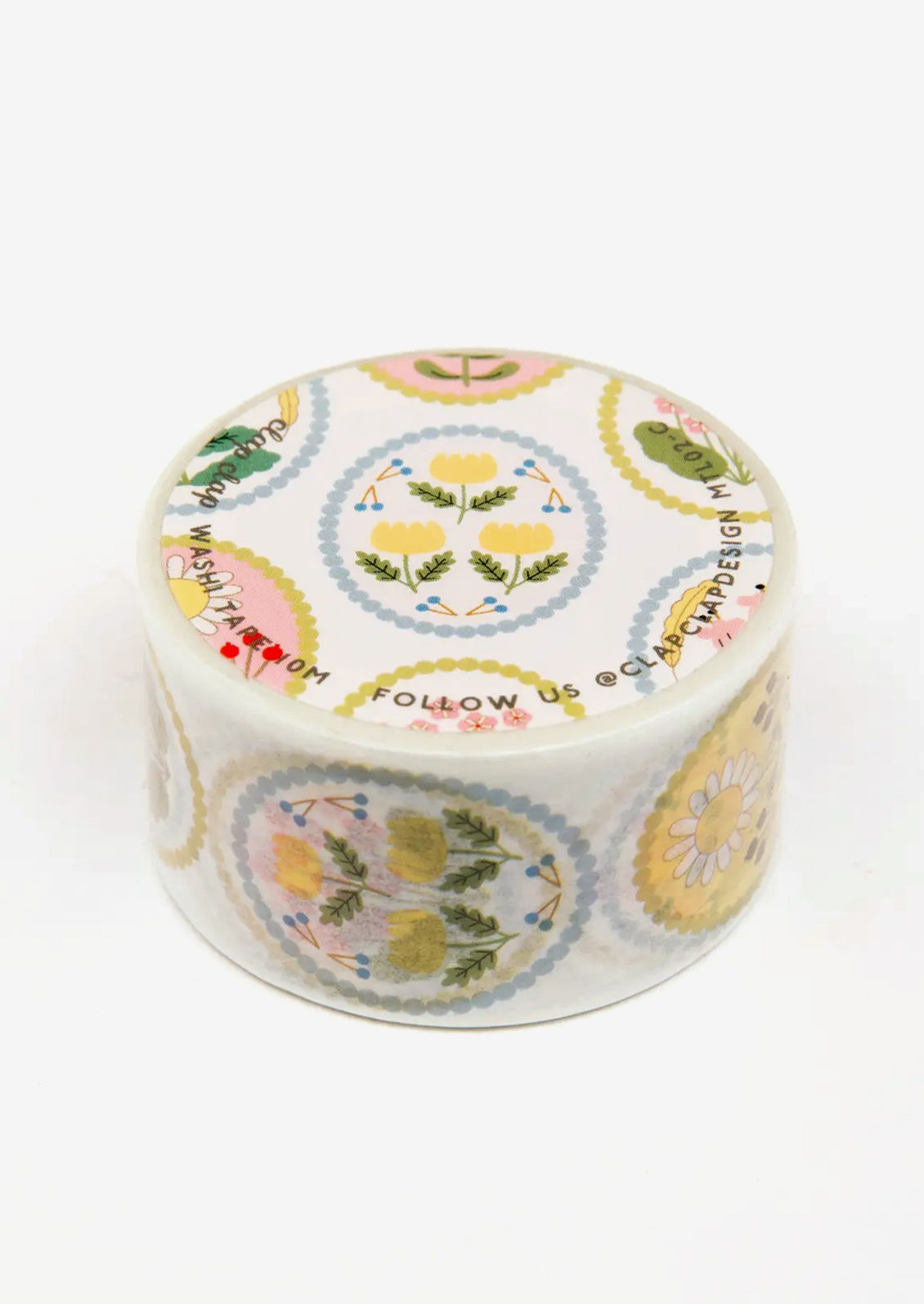Pastel floral print washi tape in oval border shape.