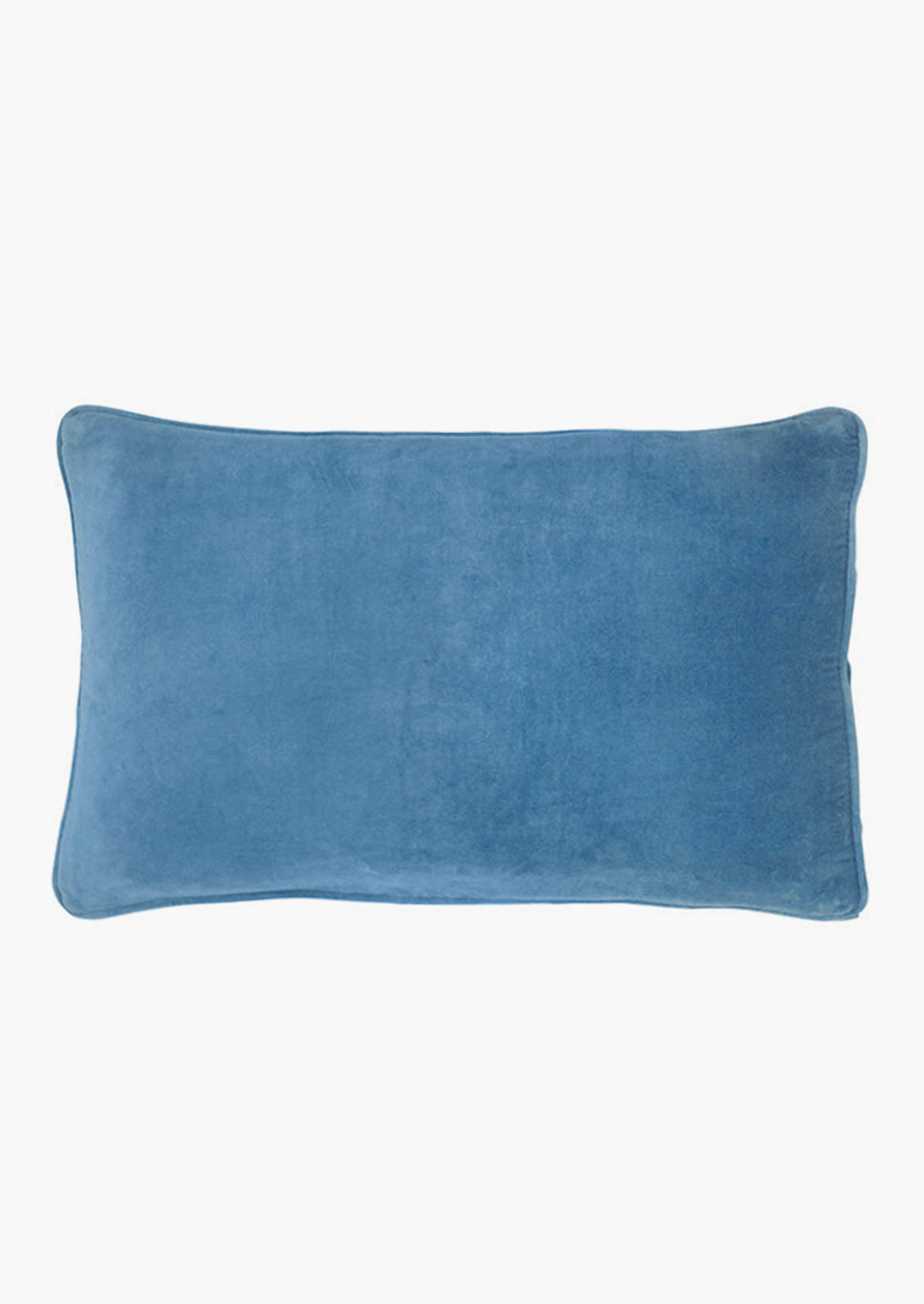 A lumbar velvet throw pillow in atlantic blue.