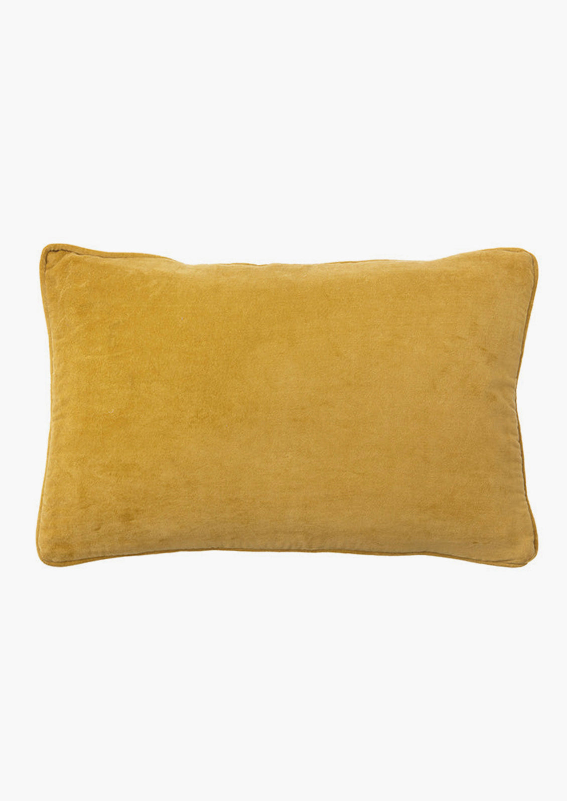 A lumbar velvet throw pillow in dijon yellow.