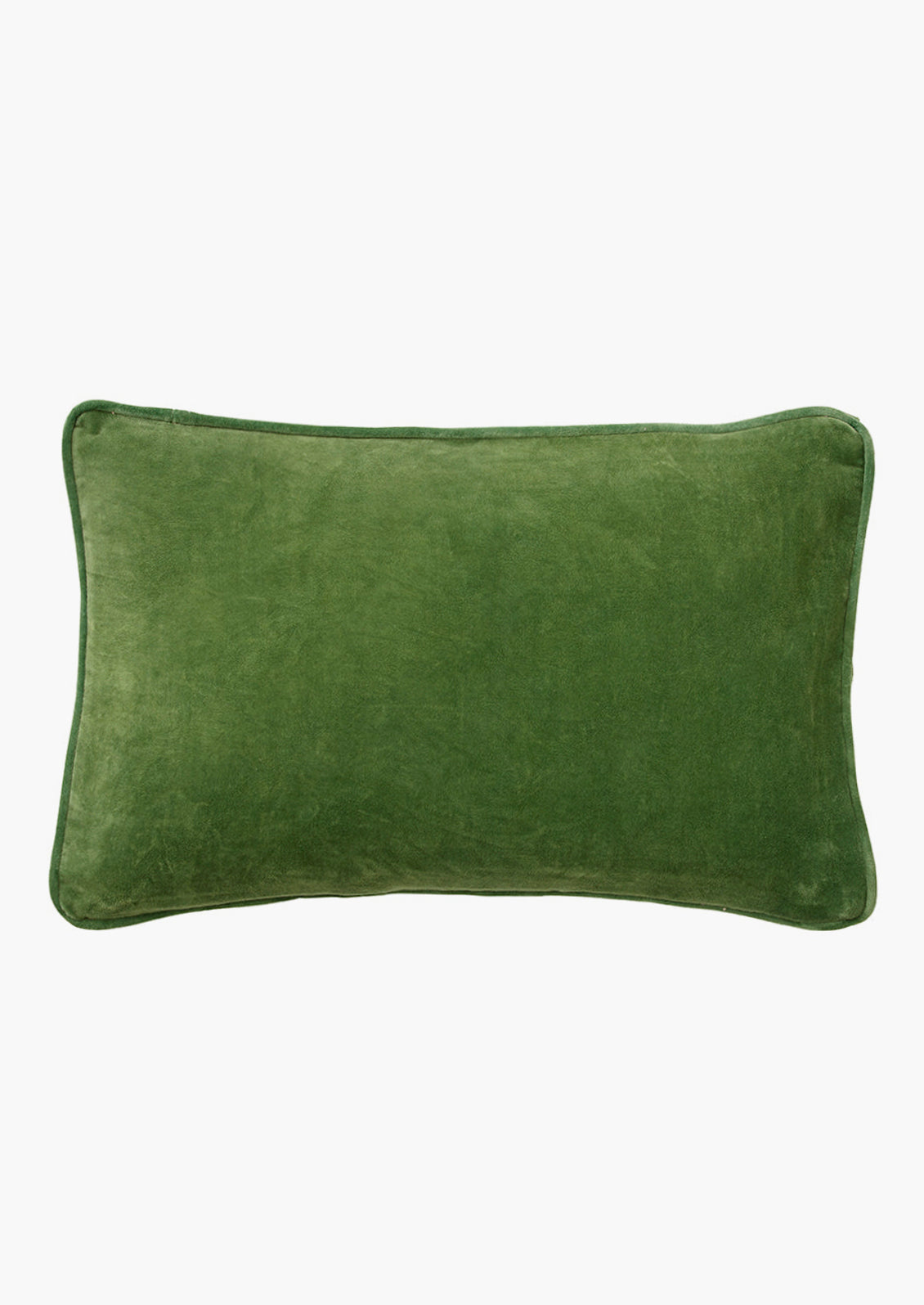 A lumbar velvet throw pillow in fern green.