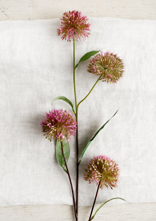A faux floral spray of allium (onion) flowers.