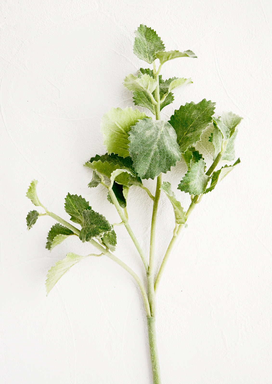 Realistic looking faux spearmint stem, single stem with four branches of leaves