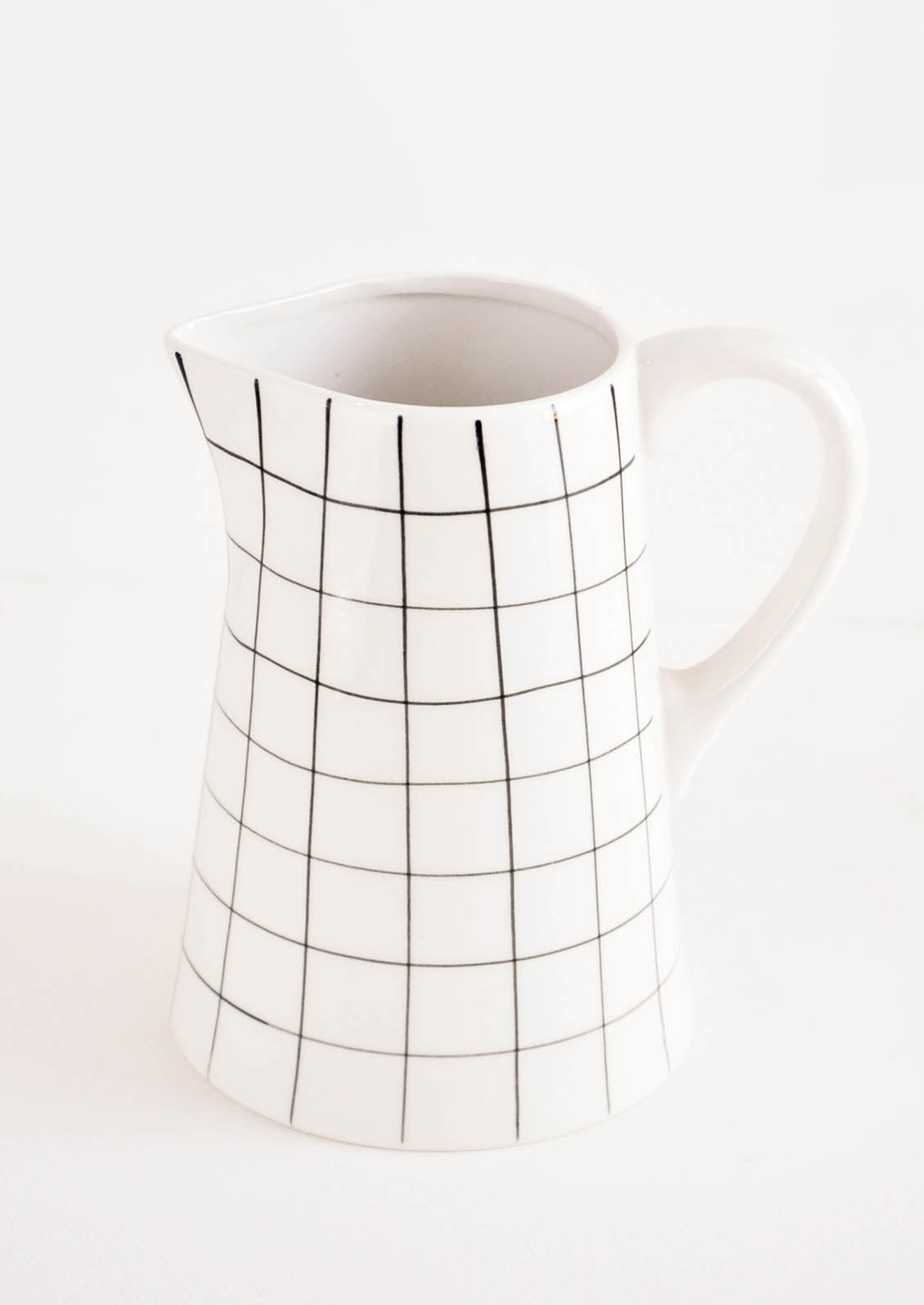 Grid Print Ceramic Pitcher in White & Black - LEIF