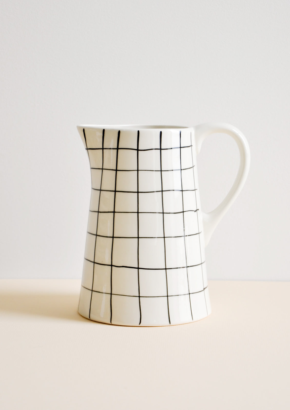 Grid Print Ceramic Pitcher in White & Black - LEIF