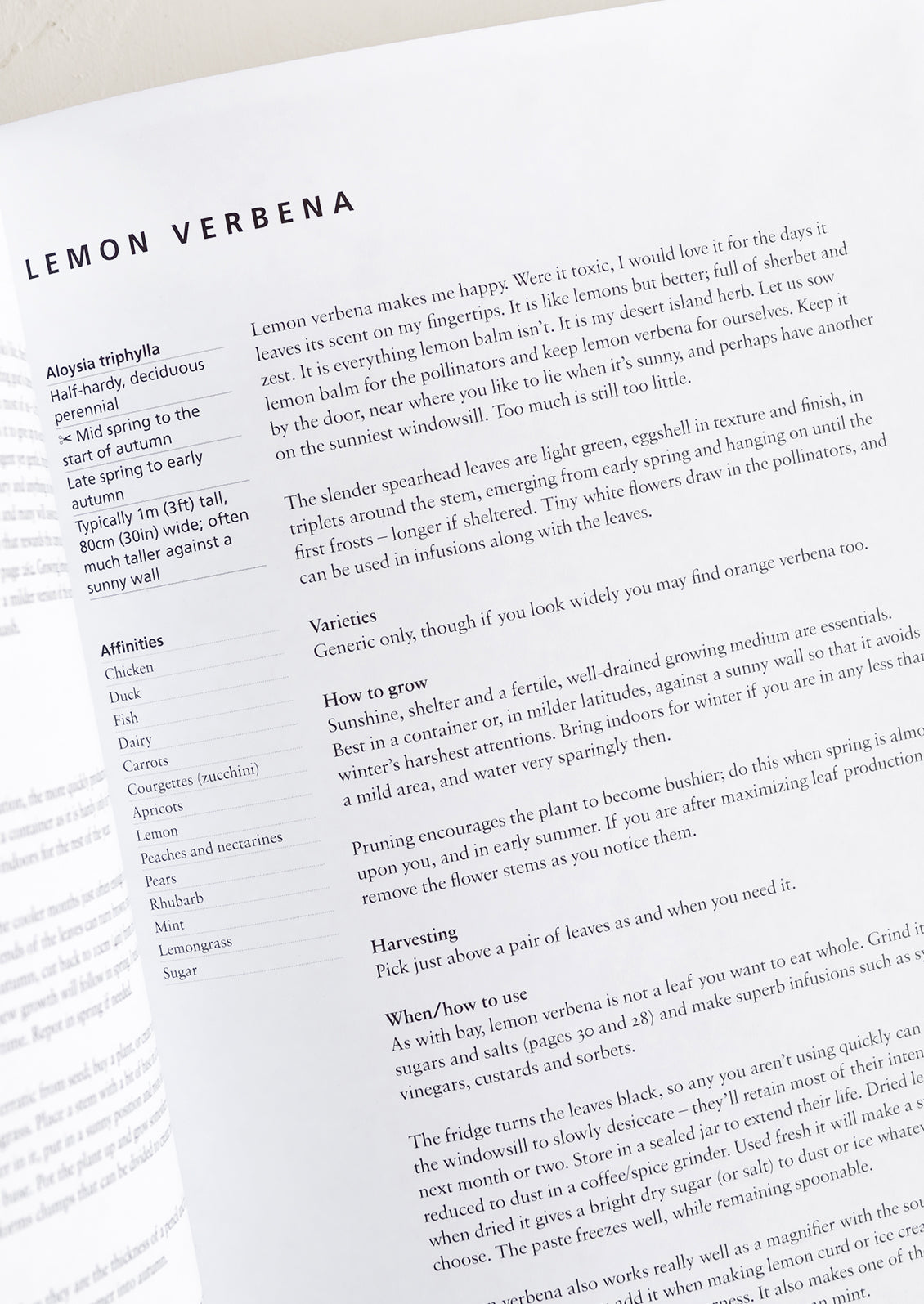 A page in a book about lemon verbena.