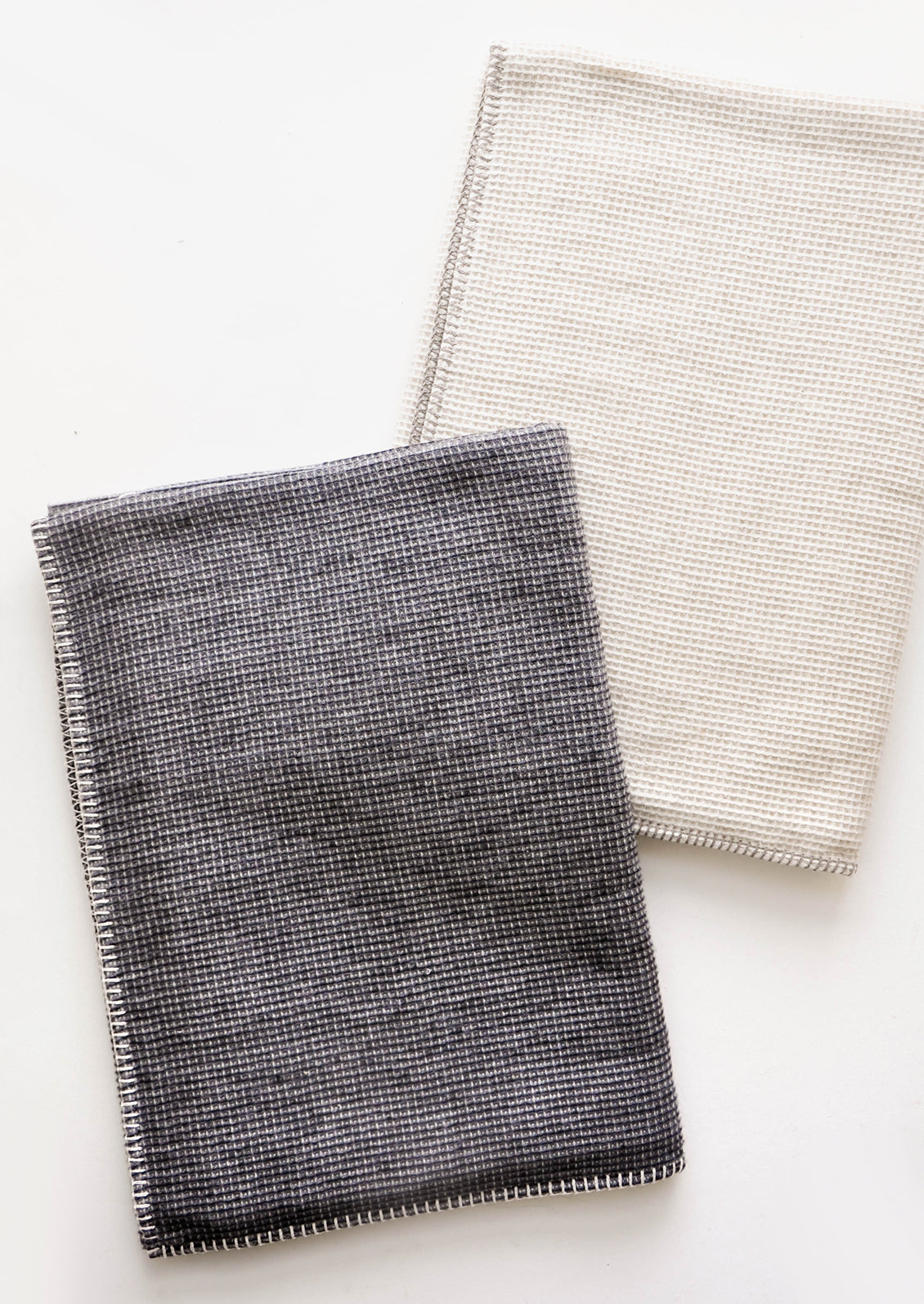 Waffle Textured Cotton Blend Blankets in Oatmeal and Charcoal