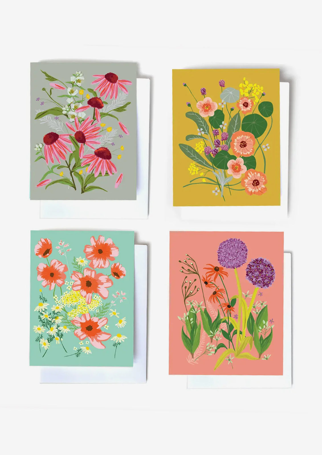 A set of four assorted floral print cards.