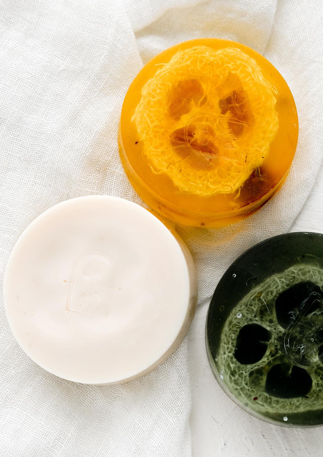 Loofah bar soaps in assorted colors.