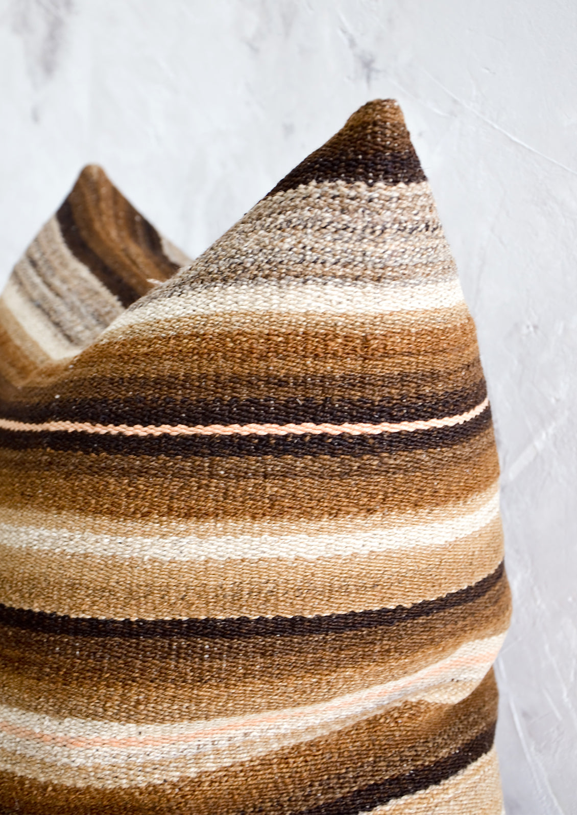 Throw pillow cover made from vintage brown and cream striped wool