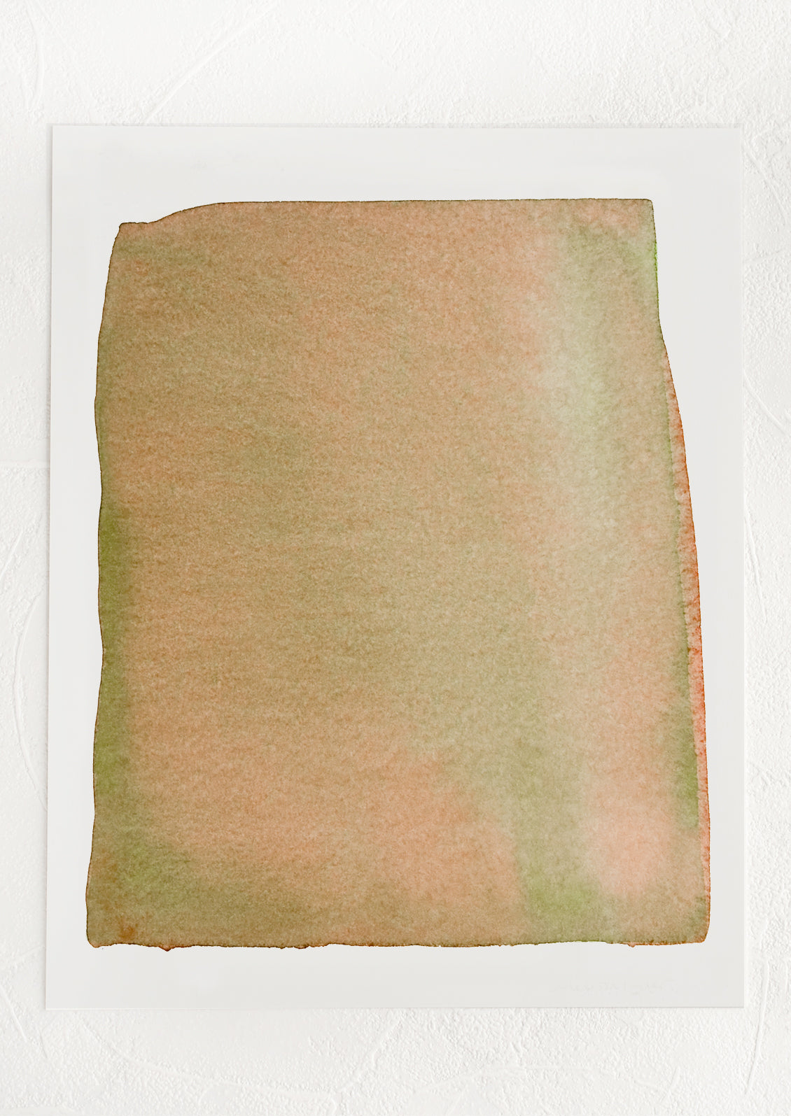 An art print with squared watercolor form in layered brown and olive green.