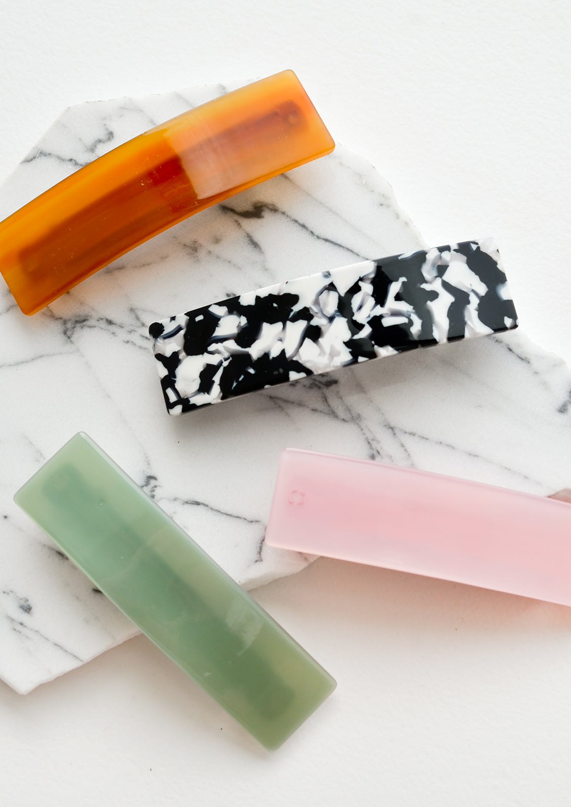 Rectangular barrettes in assorted colors.