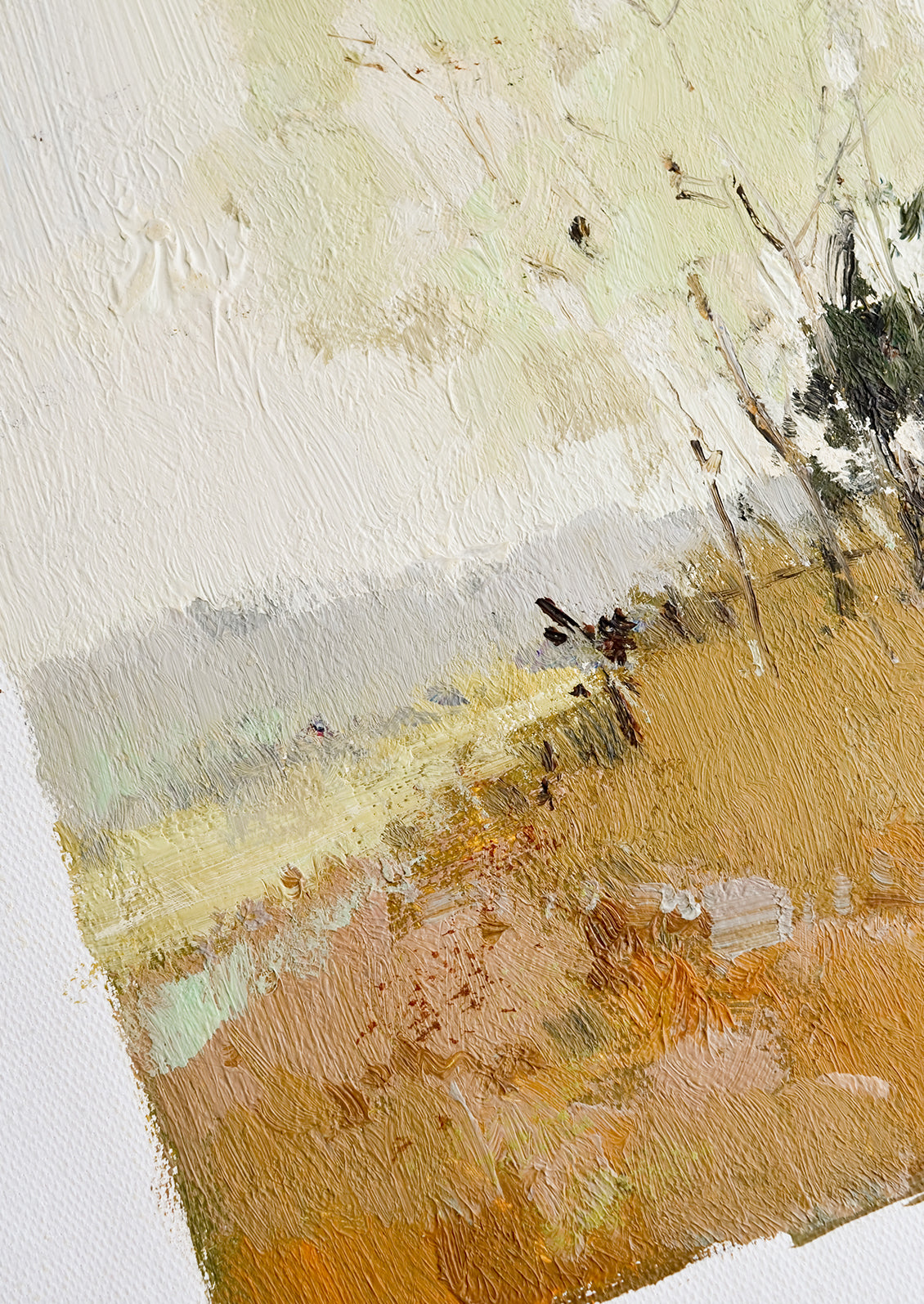 Raised brushstrokes on an original landscape oil painting.
