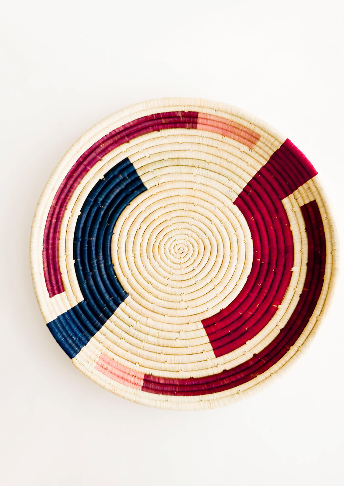 Geometric Printed Round Raffia Serving Tray in Berry Multi - LEIF