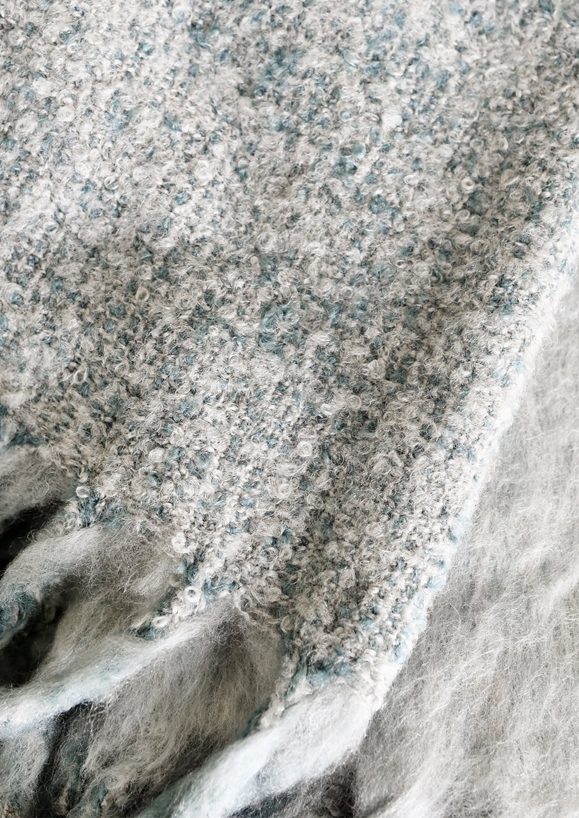 Boucle underside of mohair blanket.