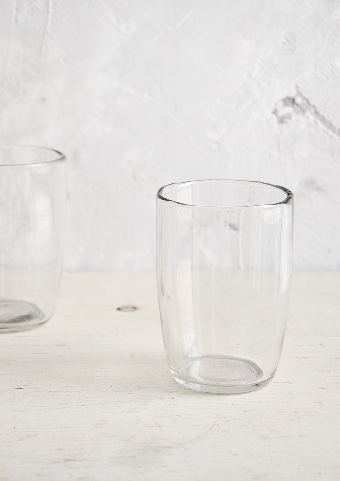 Clear glass cups with natural, organic feel