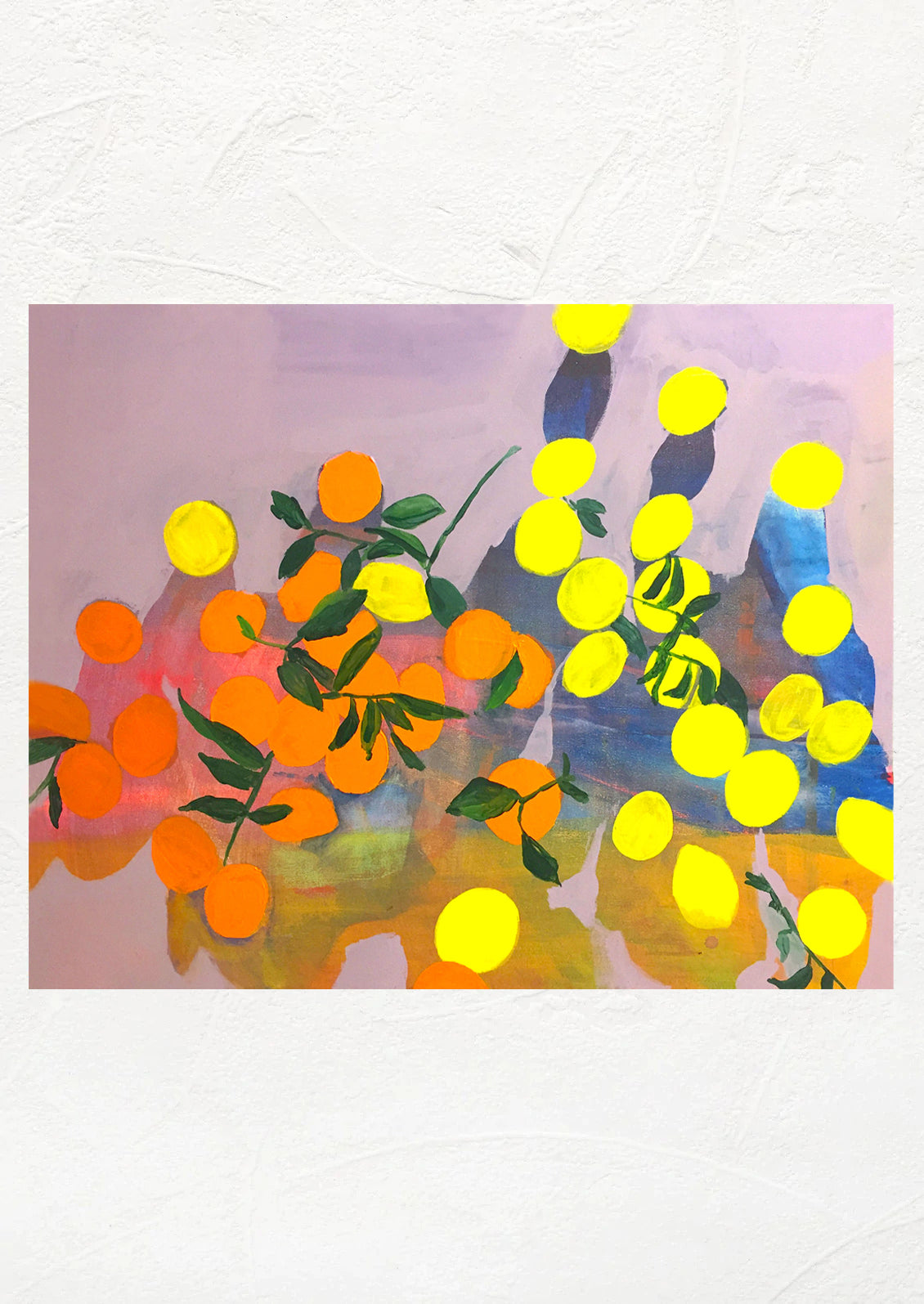 An art print of an original painting featuring lemons and oranges.