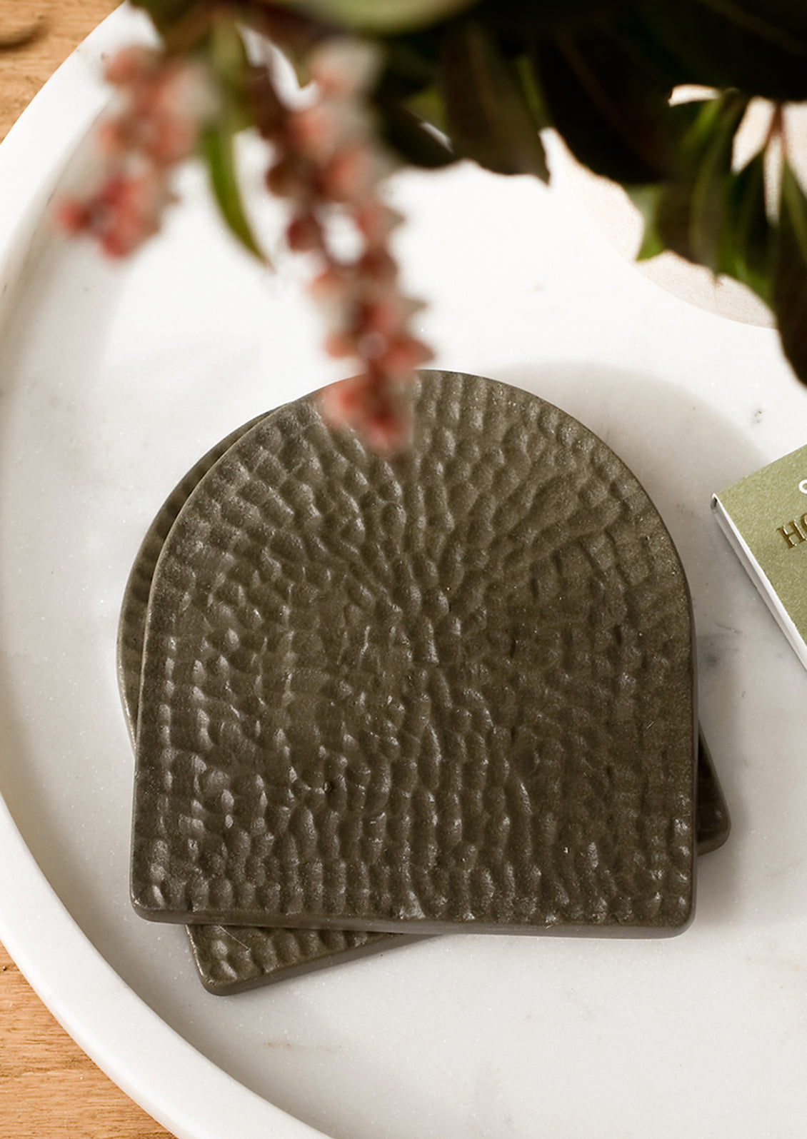 Tobacco coasters on a tray.