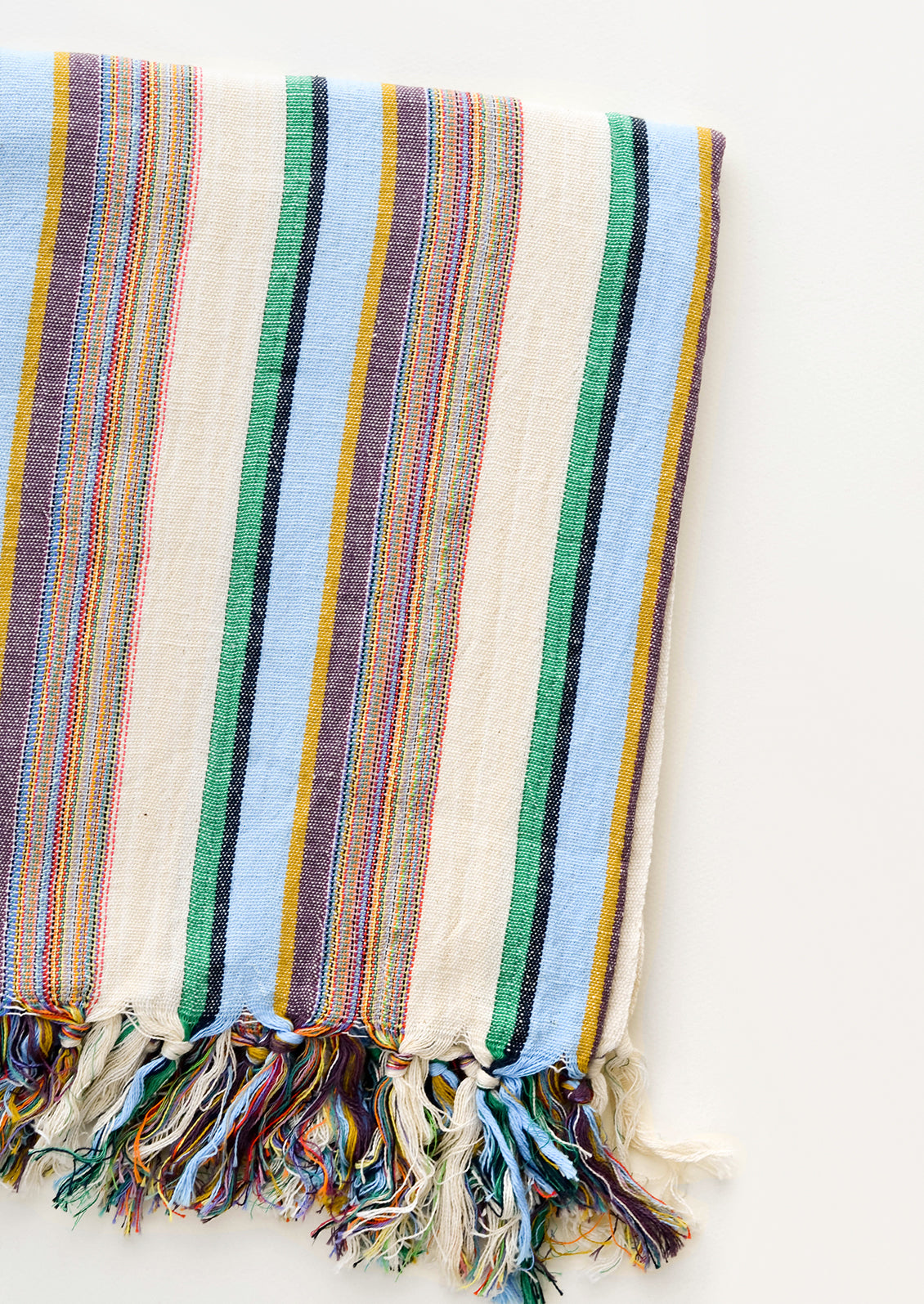 Colorful Stripe Patterned Cotton Turkish Bath Towel in Blue Multi