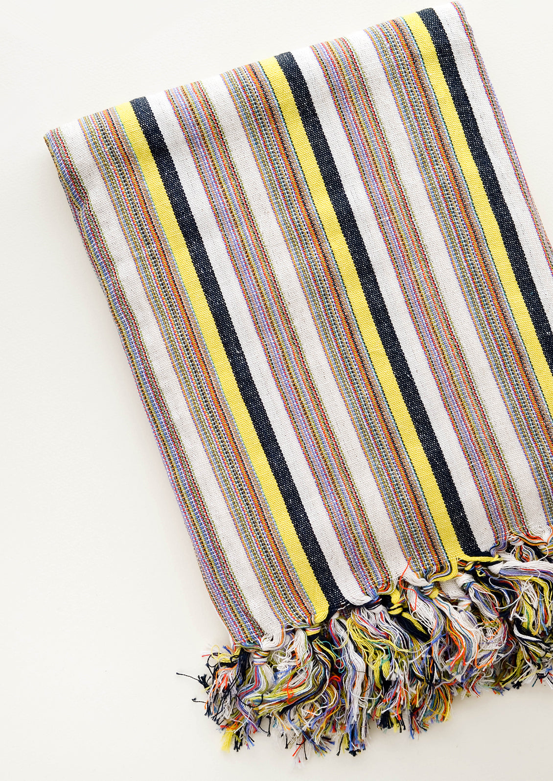 Colorful Stripe Patterned Cotton Turkish Bath Towel in Yellow Multi - LEIF