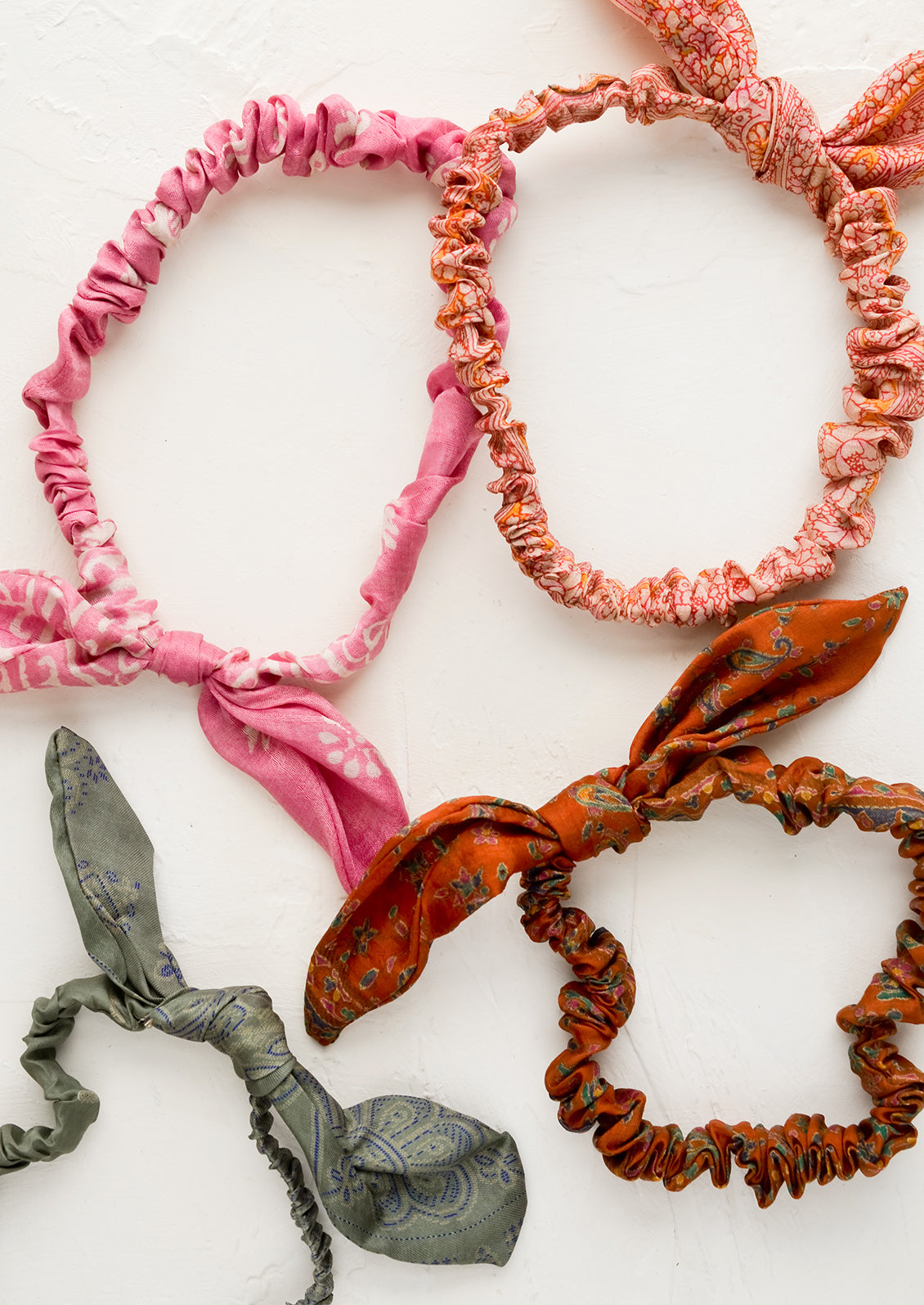 Hair ties made from vintage silk saris.