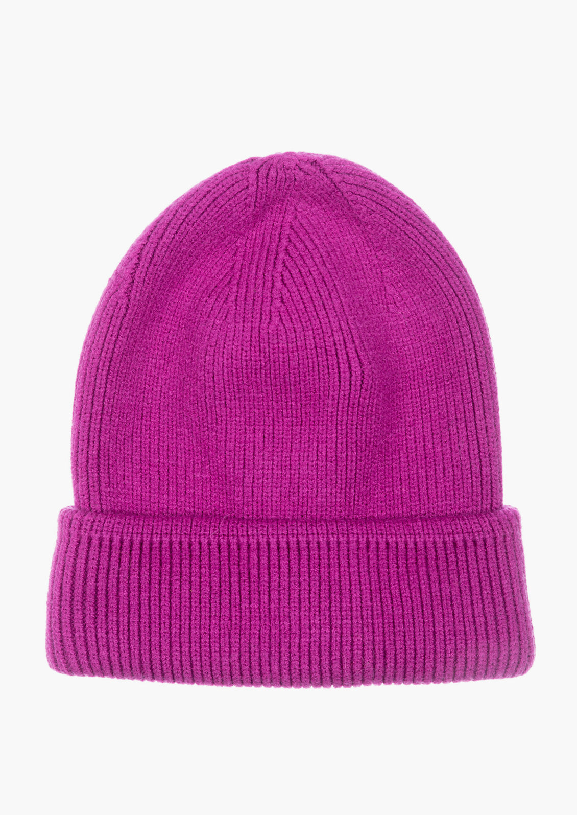 A knit beanie with oversized cuff in orchid purple color.