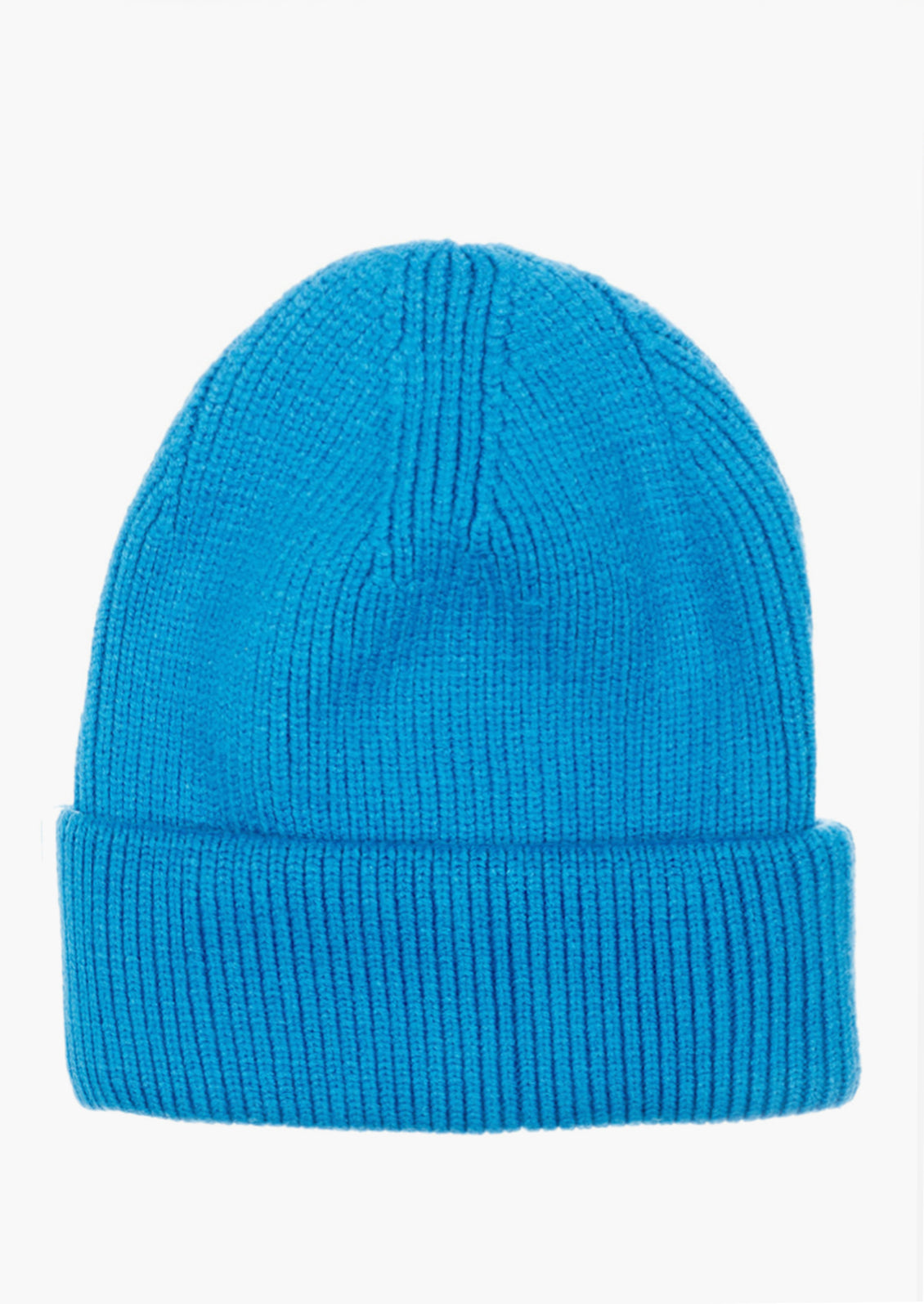 A knit beanie with oversized cuff in turquoise blue color.