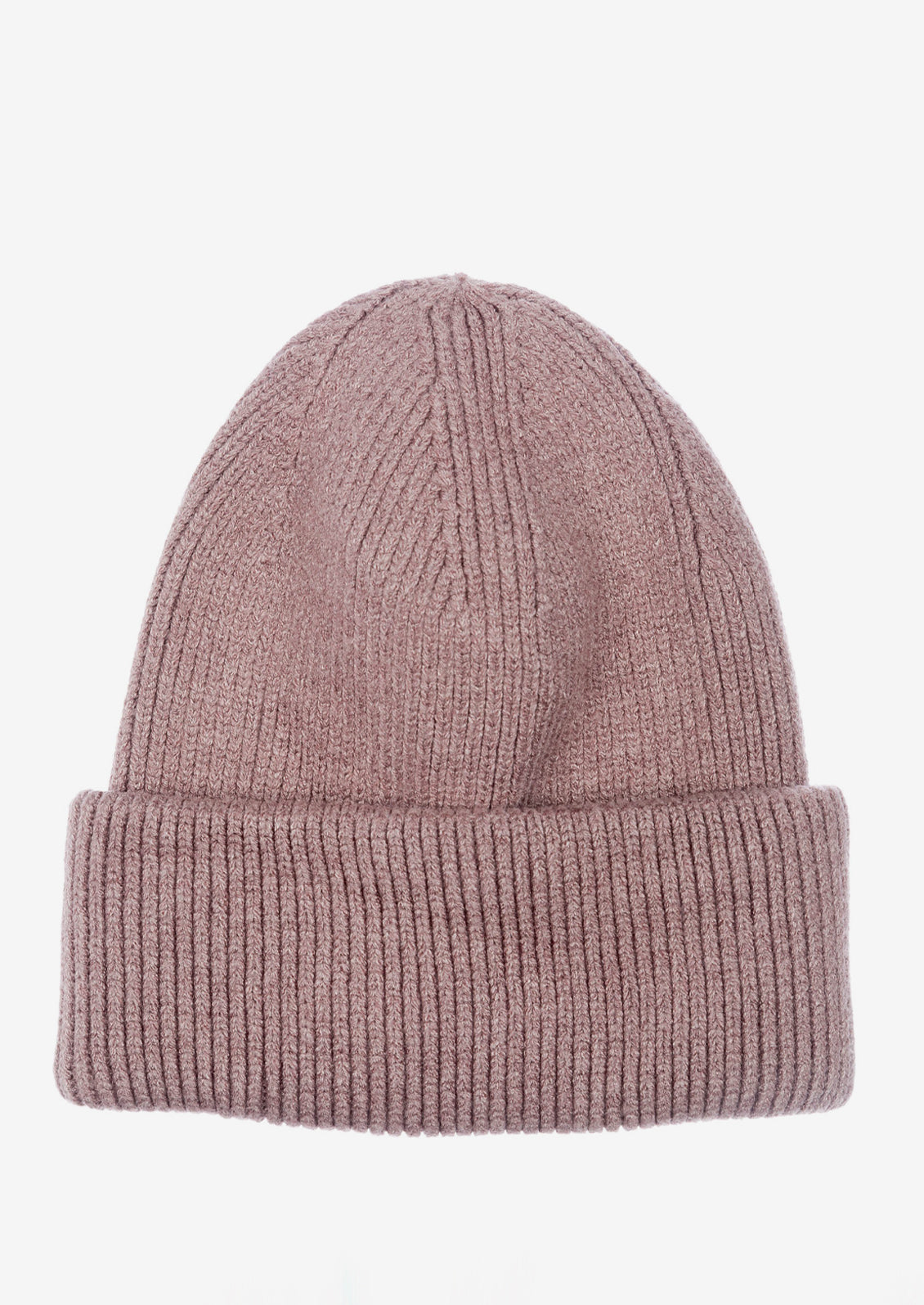 A knit beanie with oversized cuff in mushroom taupe color.