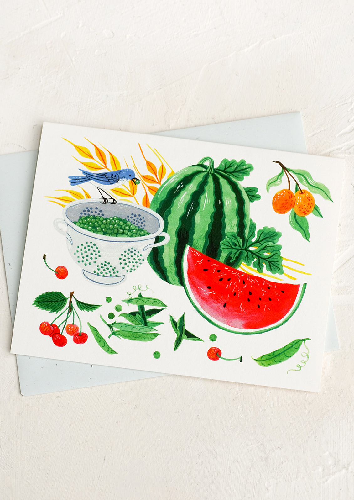 A card with illustration of summer produce.
