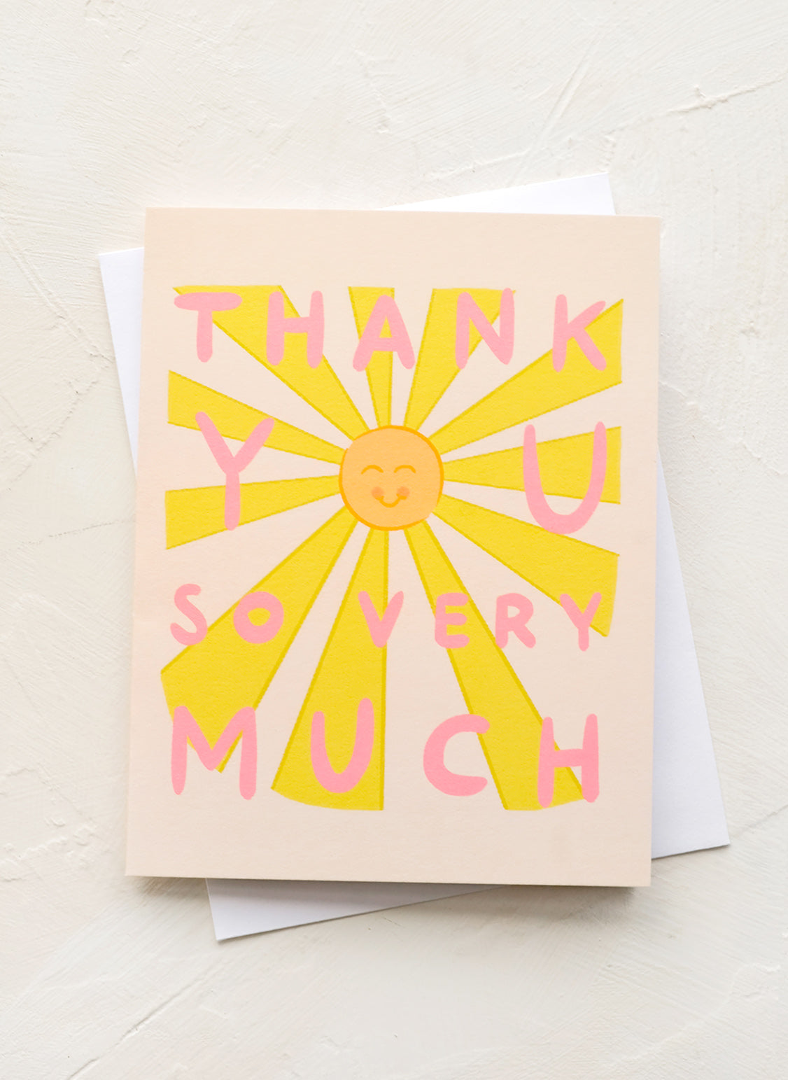 A greeting card with sunray graphic and text saying "Thank you so very much".
