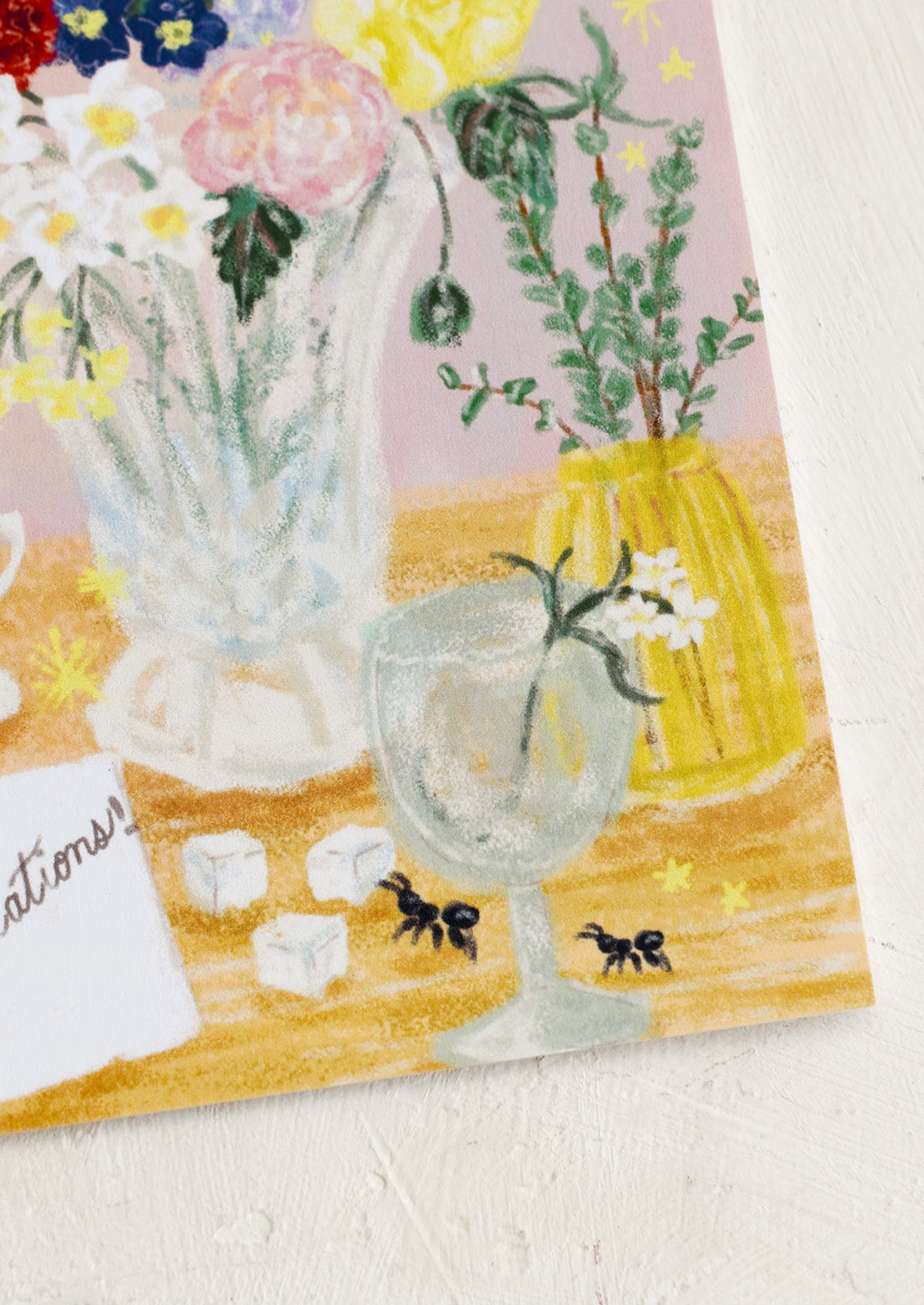 A tablescape print card with placecard illustration reading "Congratulations!".