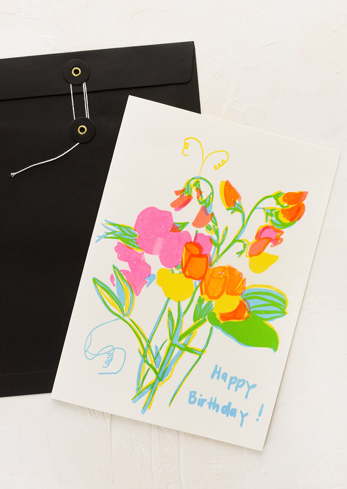 A risograph printed birthday card.
