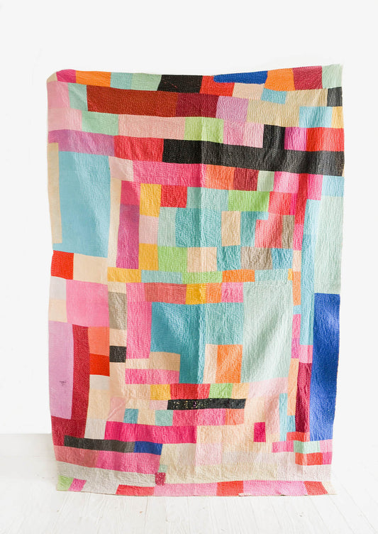 Vintage Patchwork Kantha Quilt in Multiple Bright Colors - LEIF